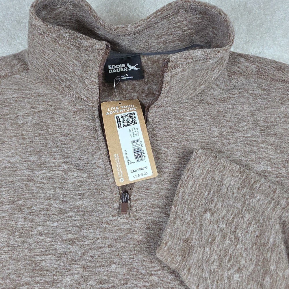 Eddie Bauer Sweatshirt Mens S Beige Fleece Mr Quest 1/4 Zip Mock Neck Hiking NWT